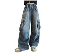 Gefomuofe Baggy Jeans da ragazza, a gamba larga, con elastico, larga, pantaloni larghi, a vita alta, per il tempo libero, Y2k, vintage, pantaloni larghi per bambini dai 5 ai 17 anni