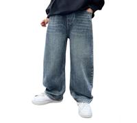Gefomuofe Baggy Jeans per bambini e ragazzi, casual, dritto, con vita elastica, in denim, pantaloni larghi in denim, pantaloni lunghi, Blu, 11 Jahre