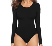 Gefomuofe Body a maniche lunghe da donna, sexy, shapewear, flessibile, con scollo a V, modellante, elastico, elegante, Nero , S