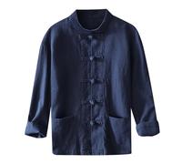 Gefomuofe Camicia a maniche lunghe Uomo Tradizionale Tang Tuta Arti Marziali Kung Fu Tai Chi Wushu Abbigliamento Formazione Cinese Uniforme Casual Camicia Cinese Costumi, Blu, 3XL