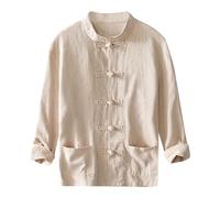 Gefomuofe Camicia a maniche lunghe Uomo Tradizionale Tang Tuta Arti Marziali Kung Fu Tai Chi Wushu Abbigliamento Formazione Cinese Uniforme Casual Camicia Cinese Costumi, cachi, XXL