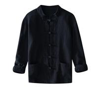 Gefomuofe Camicia a maniche lunghe Uomo Tradizionale Tang Tuta Arti Marziali Kung Fu Tai Chi Wushu Abbigliamento Formazione Cinese Uniforme Casual Camicia Cinese Costumi, Nero , 4XL