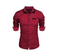 Gefomuofe Camicia da uomo senza stiratura, in lino, con colletto rovesciato, per il tempo libero, slim fit, estiva, leggera, comoda, con bottoni a pressione, per il tempo libero, da uomo, universale,