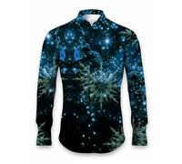 Gefomuofe Camicia natalizia da uomo, divertente maglione natalizio con motivo floreale, per il tempo libero, a maniche lunghe, stile retrò, per feste, azzurro, XS
