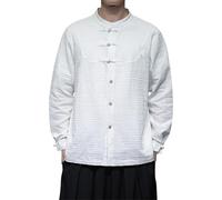 Gefomuofe Camicie da uomo a maniche lunghe in stile cinese Tang tuta colletto alto tradizionale cardigan canapa giacca tradizionale camicia tradizionale kung fu tai chi wushu abbigliamento casual