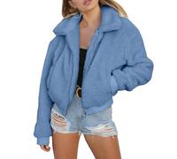 Gefomuofe Cappotto invernale da donna, in peluche, tinta unita, invernale, per attività all'aria aperta, elegante, in pile, per la transizione, Blu, XL