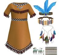 Gefomuofe Costume da indiano per bambini con fascia a piuma, collana girocollo per tatuaggi indiani, per carnevale, costume da cosplay con accessori, caffè, S