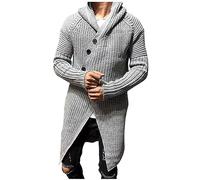 Gefomuofe Giacca a Maglia da Uomo, Maglione Lungo, Cardigan, Leggera, Sciolta, con Bottoni e Tasche, Giacca Leggera in Maglia, Casual, Vestibilità Morbida, con Cappuccio, Collo Alto, Giacche a Maglia