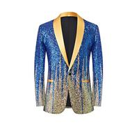 Gefomuofe Giacca con brillantini, da uomo, in oro, con brillantini, slim fit, per il tempo libero, con un solo bottone, con paillette, blazer, slim fit, per Capodanno, festa di Capodanno, giacca