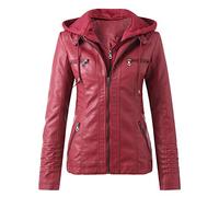 Gefomuofe Giacca da Donna in Ecopelle con Cappuccio, Giacca con Cerniera, Giacca da Motociclista, Giacca Biker, Giacca con Cappuccio, Giacca per le Mezza Stagione, Giacca Invernale, Felpa con