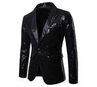 Gefomuofe Giacca da uomo con paillettes, blazer per palco, giacca da costume da sera, pranzo, lusso, prom, smoking, top da uomo, oversize, elegante, giacca formale adatta per matrimonio, vestibilità