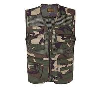 Gefomuofe Gilet da pesca da uomo, senza maniche, per campeggio, escursionismo, asciugatura rapida, multifunzione, multi-tasca, leggero, in cotone, Mimetico, XXL