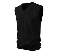 Gefomuofe Gilet da uomo con scollo a V, senza maniche, slim fit, business, gilet, per autunno e inverno, lavorato a maglia fine, Nero , M