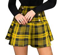 Gefomuofe Gonna a quadri, da donna, linea A, minigonna basic, elegante, corta, da tennis, da ballo, da cheerleader, a pieghe, giallo., M