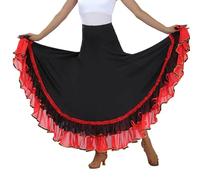Gefomuofe Gonna da ballo, lunga da donna, linea ad A, a vita alta, per danza del ventre, per la zingara, classico costume da danza flamenco, Colore: rosso, Taglia unica