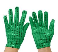Gefomuofe Guanti con paillettes Michael Jackson, guanti glitter argento da donna con paillettes nappa guanti in raso senza dita guanti opera 1920, verde, Taglia unica