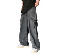 Gefomuofe Jeans da uomo Baggy Y2k Jeans Vintage Straight Leg Denim Pantaloni Teenager Ragazzi Streetwear Hip Hop Jeans Vita Alta Grandi Taglia Azzurro Jeans, L grigio, XXL