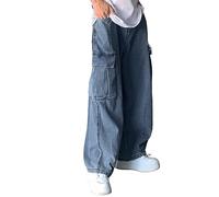 Gefomuofe Jeans da uomo Baggy Y2k Jeans Vintage Straight Leg Denim Pantaloni Teenager Ragazzi Streetwear Hip Hop Jeans Vita Alta Grandi Taglia Azzurro Jeans, L blu., L