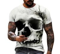 Gefomuofe Maglietta da uomo a maniche corte con teschio di Halloween, 3D, con teschio, badge in bronzo, tatuaggio, grafica lifestyle, standard, casual, in cotone, morbida, maglietta fresca, maglietta