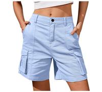 Gefomuofe - Pantaloncini cargo da donna, bermuda corti, pantaloncini da donna a lunghezza ginocchio, elasticizzati, vita alta, gamba larga, pantaloncini corti in cotone, casual, corti, pantaloni da