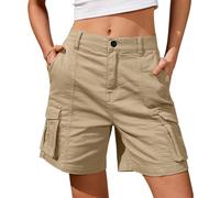 Gefomuofe Pantaloncini cargo da donna corti bermuda da donna, lunghezza al ginocchio, elastico a vita alta, gamba corta, in cotone, casual, corti, pantaloni cargo estivi, cachi, M