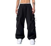 Gefomuofe Pantaloni cargo da uomo Hip Hop Pantaloni cargo Hipster Style Baggy Rap Straight Leg Loose Fit, Nero , L