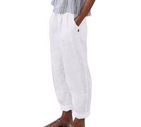 Gefomuofe Pantaloni da donna in lino, estivi, 7/8, estivi, casual, in cotone, lino, tinta unita, per il tempo libero, elasticizzati, leggeri, pantaloni dritti e tasche, O bianco., XL
