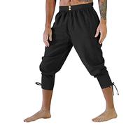 Gefomuofe Pantaloni da uomo medievali, in lino, da uomo, medievale, da pirata, con lacci, stile vichingo, rinascimentale, steampunk, per il tempo libero, tinta unita, estivi da uomo, Nero , XXXL