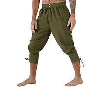 Gefomuofe Pantaloni da uomo medievali, in lino, da uomo, medievale, da pirata, con lacci, stile vichingo, rinascimentale, steampunk, per il tempo libero, tinta unita, estivi da uomo, verde, M