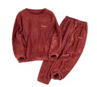 Gefomuofe Pigiama da Uomo Lungo Invernale in Pile - Set da Due Pezzi, Morbido, Caldo, Maniche Lunghe, Girocollo - Nightwear, Vino, XXXL