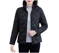 Gefomuofe Piumino da donna invernale per le mezze stagioni, caldo, invernale, con tasche, cropped buffer, giacche con zip completa, piumino, capispalla, Nero , XXL