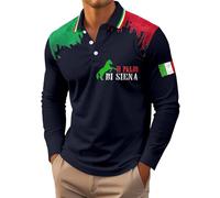 Gefomuofe Polo a maniche lunghe, da uomo, con motivo italiano, per attività all'aria aperta, per il tempo libero, per il lavoro, per feste e feste