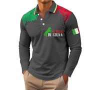 Gefomuofe Polo a maniche lunghe, da uomo, con motivo italiano, per attività all'aria aperta, per il tempo libero, per il lavoro, per feste e feste, grigio., S