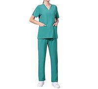 Gefomuofe Set di scarpe unisex con casacca e pantaloni a collo largo, per medico, uniforme, con pantaloni, abbigliamento medico da lavoro, colore blu, verde chiaro, XL