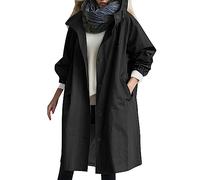 Gefomuofe Trench - Giacca da donna elegante, foderata, traspirante, taglie grandi, leggera, per le mezze stagioni, impermeabile, softshell, Nero , 4XL