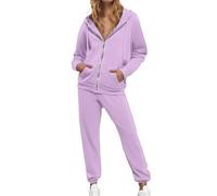 Gefomuofe Tuta da donna in tinta unita con cappuccio, 2 pezzi, felpa con cappuccio con coulisse e pantaloni a vita alta, tuta sportiva per il tempo libero, Viola chiaro, XXL