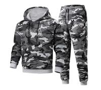 Gefomuofe Tuta da jogging da uomo, lunga, mimetica, comoda, sportiva, oversize, per il tempo libero, con cappuccio, a maniche lunghe, grigio., M