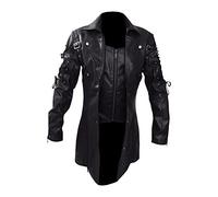 Gefomuofe Uomo Gothic Steampunk Frack Vittoriano Rinascimento Party Smoking Giacca Outwear Felpa Capodanno Medievale, Nero, L