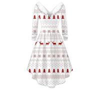 Gefomuofe Vestito di Natale da donna, costume da Babbo Natale, costume da Miss Santa a maniche lunghe, abito natalizio con scollo a V, abito da festa, bianco, XXL