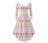 Gefomuofe Vestito di Natale da donna, costume da Babbo Natale, costume da Miss Santa a maniche lunghe, abito natalizio con scollo a V, abito da festa, Colore: rosa., L