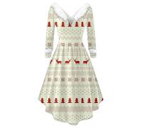 Gefomuofe Vestito di Natale da donna, costume da Babbo Natale, costume da Miss Santa a maniche lunghe, abito natalizio con scollo a V, abito da festa, Giallo chiaro, 3XL