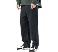 Gefomuofe Y2K Jeans da uomo Baggy Jeans Streetwear Vintage Ragazzi Gamba Larga Jeans Hip Hop Style Lunghi Skateboard Jeans Dritti Denim Pantaloni Adolescenti Ragazzi, F nero., L