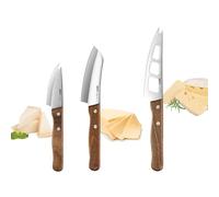 GEFU Cavina - Set di coltelli da formaggio, 3 pezzi, con manici in legno di noce, lame speciali per formaggi morbidi, tagliati e duri