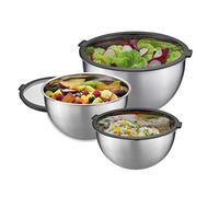 GEFU MONDI - Set di ciotole salvafreschezza con coperchio, 1 l, 2,5 l e 4,5 l, impilabili, in acciaio inox con coperchio in plastica