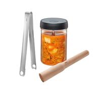 GEFU NATIVO - Set di 4 fermentazioni in vetro da 1 litro con pesante, pestello e pinza, con coperchio per inserire