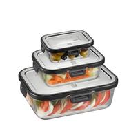 GEFU Set di contenitori salvafreschezza MILO 3 pezzi - intelligente contenitore per il pranzo con freschezza e controllo delle scorte tramite app in vetro con compattazione in silicone e chiusura a