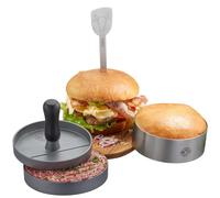 GEFU Set hamburger per barbecue, set da 3 pezzi, con pressa per hamburger, anello per hamburger e spiedino per hamburger fatti in casa sulla griglia, lavabile in lavastoviglie