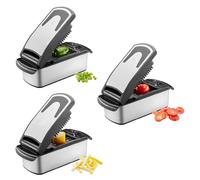 GEFU TREPPO 2.0 Taglierina per dadi in acciaio inox, 1 l, 3 inserti per cubetti, bastoncini e dischi, vassoio di raccolta antiscivolo, lavabile in lavastoviglie