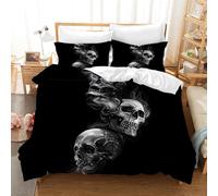 Gegeryozer Parure di Biancheria da Letto con Testa di Morte 200×200 cm Set di Biancheria da Letto Gotica in Microfibra per Bambini con 2 Federe 50 x 75 cm (KL5)