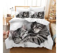 Gegeryozer Set di Biancheria da Letto per Gatti,Copripiumino Gatto 135 x 200 cm per Bambini,1 Copripiumino in Microfibra + 2 Federe da 50×75cm(gatti 3)